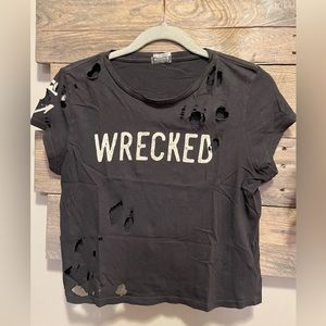 Cool, fun, distressed “Wrecked” t-shirt by Mother.